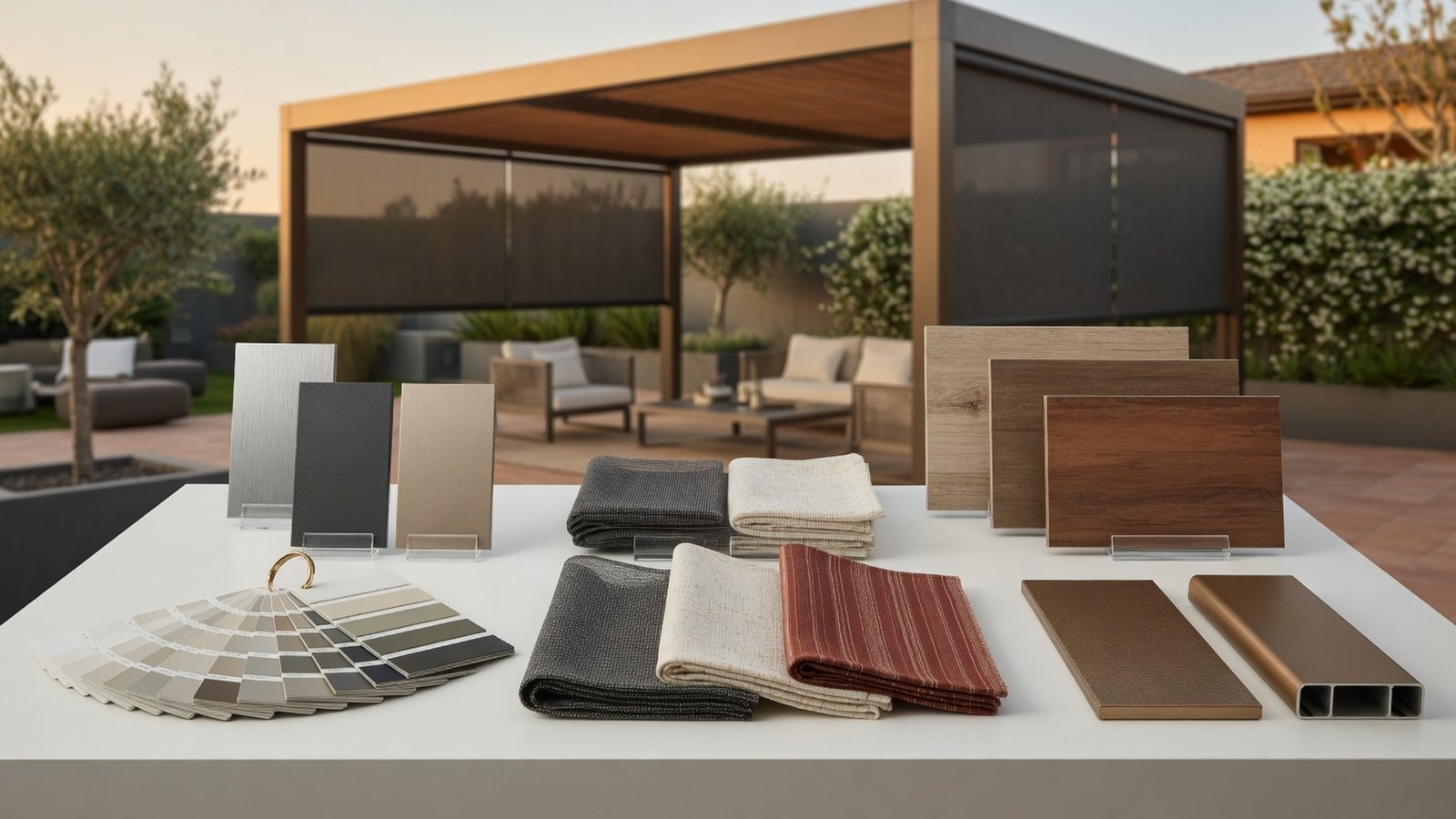 Pergola and patio cover material and finish samples